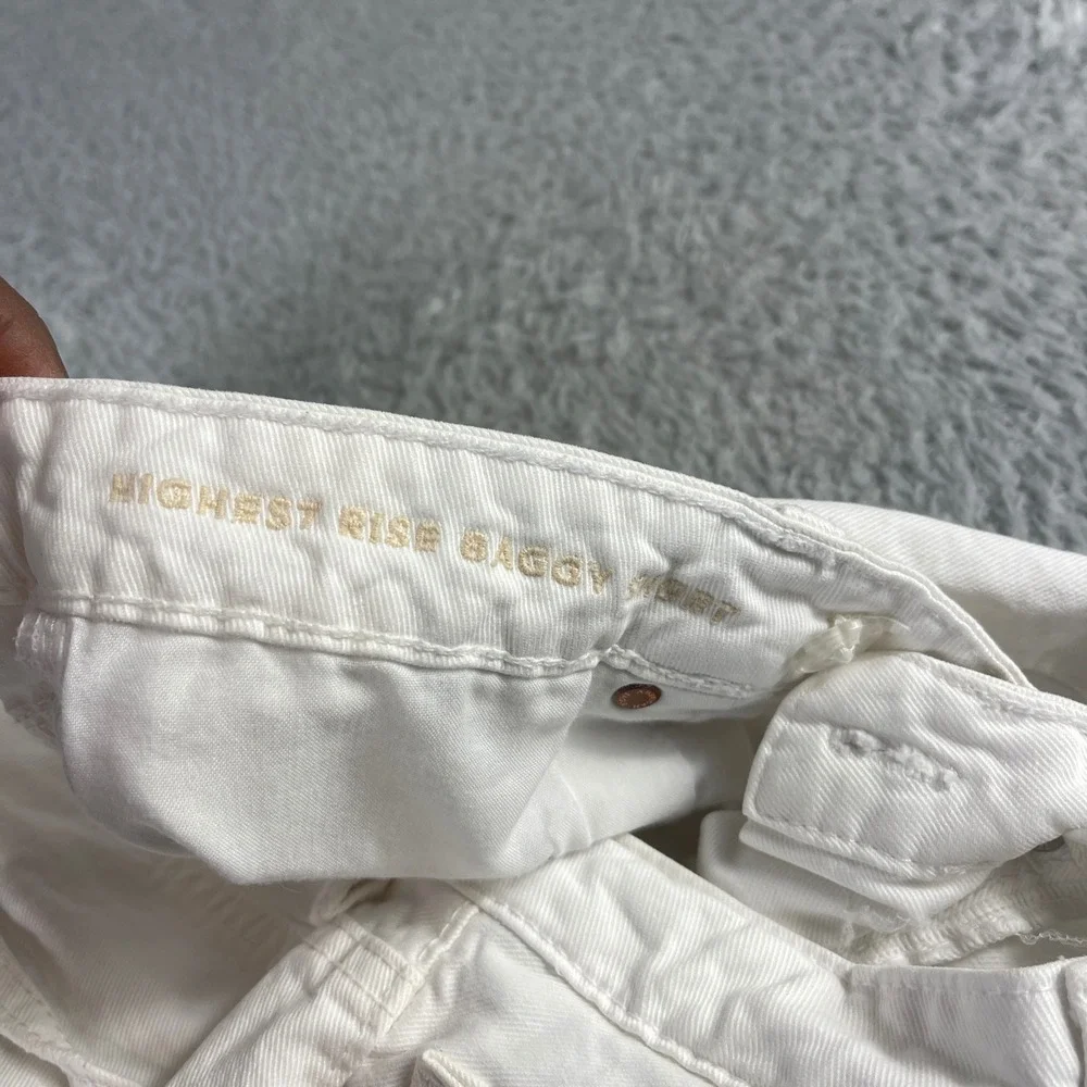 American Eagle Highest Rise Baggy Short White Distressed Denim Size 12 Waist